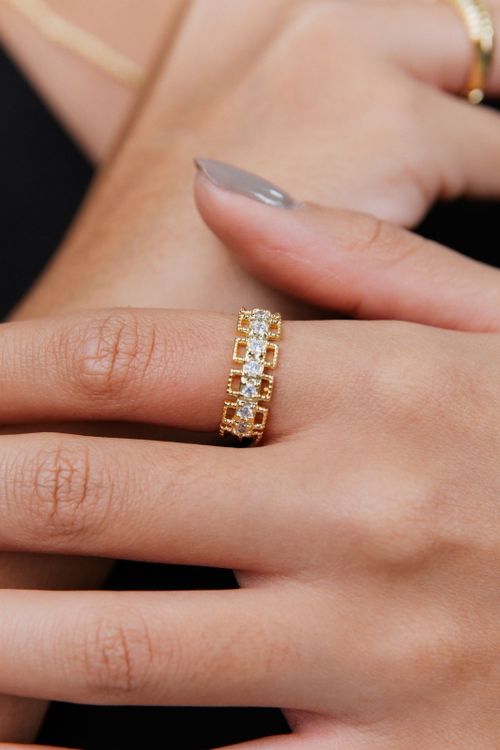 Anel Vazado Trabalhado com Zircônias