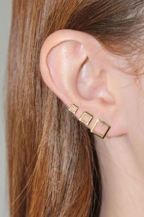 Trio De Brincos Quadrado Vazado