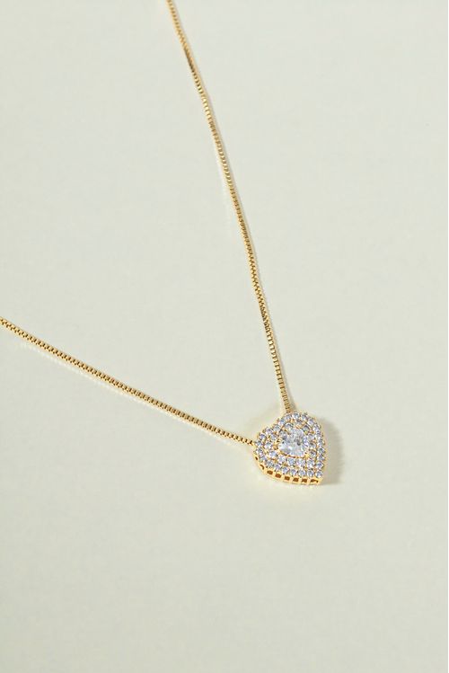 Colar Coração Cravejado com Zircônia