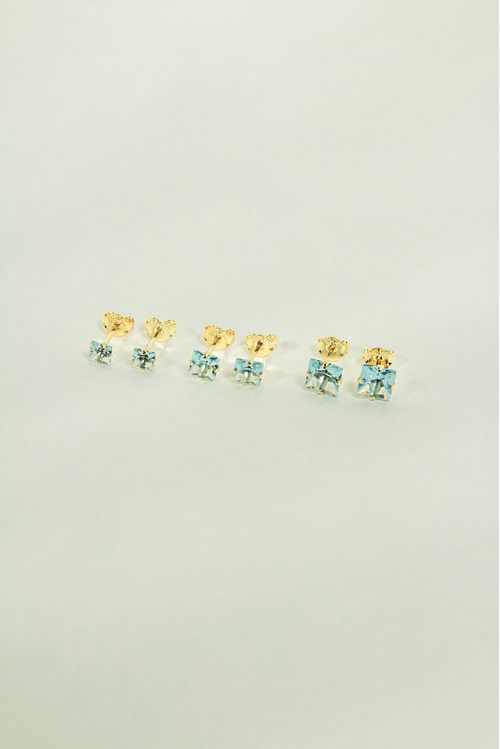 Trio De Brincos Pedras Verde Água