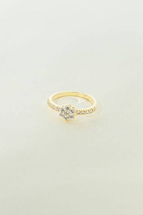 Anel Flor com Zircônias Cravejadas