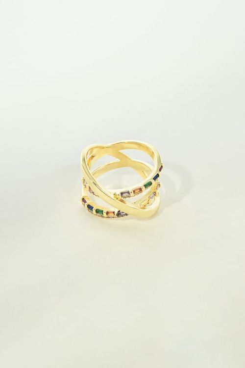 Anel Zircônias Cristal e Coloridas