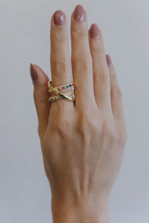 Anel Zircônias Cristal e Coloridas