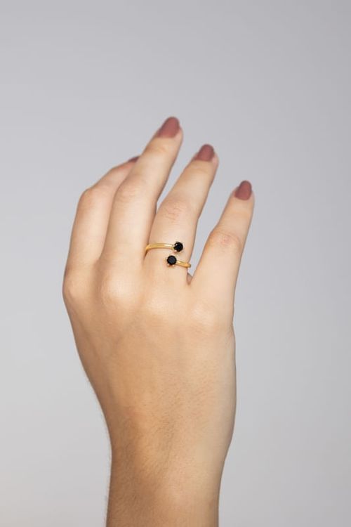 Anel Ajustável Pedras Pretas