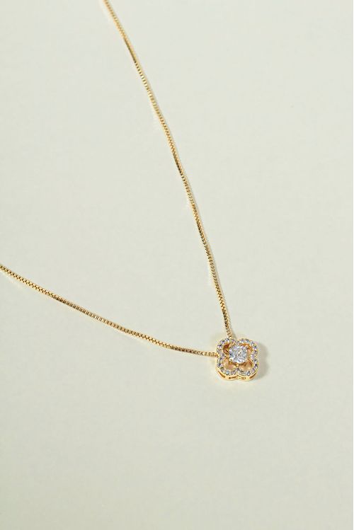 Colar Trevo Cravejado e Zircônia