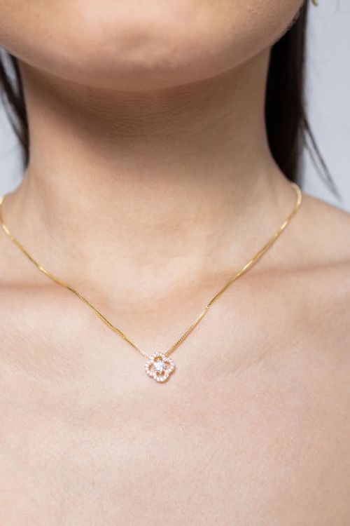 Colar Trevo Cravejado e Zircônia