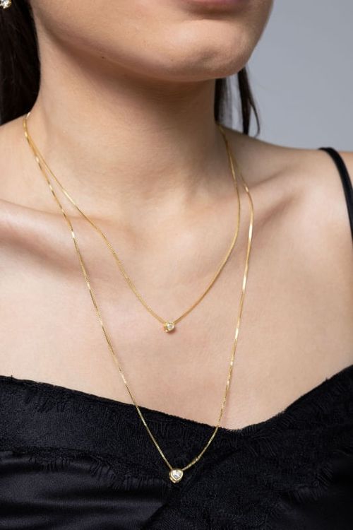 Colar Duplo Ponto de Luz Coração