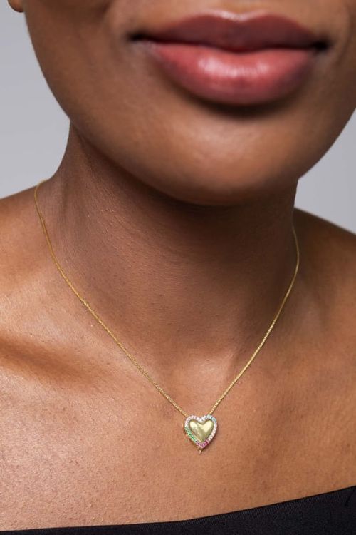 Colar Coração Cravejado Colorido