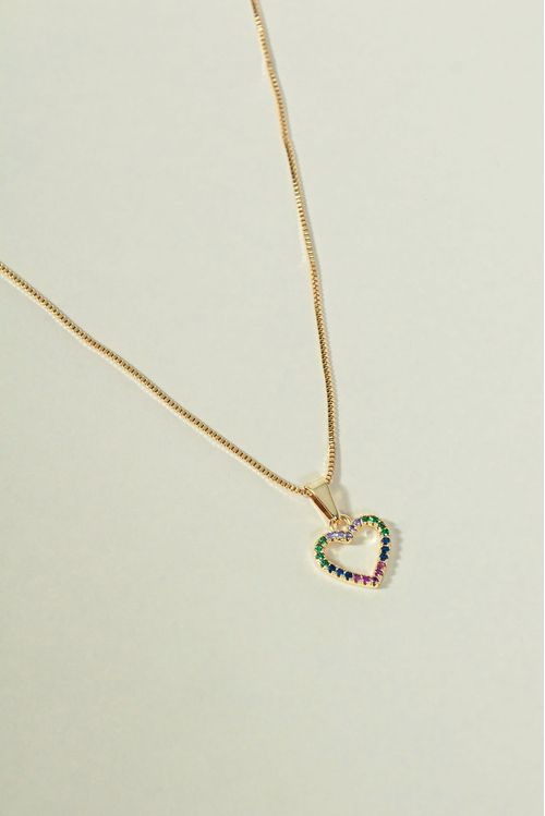 Colar Coração Vazado Cravejado Colorido