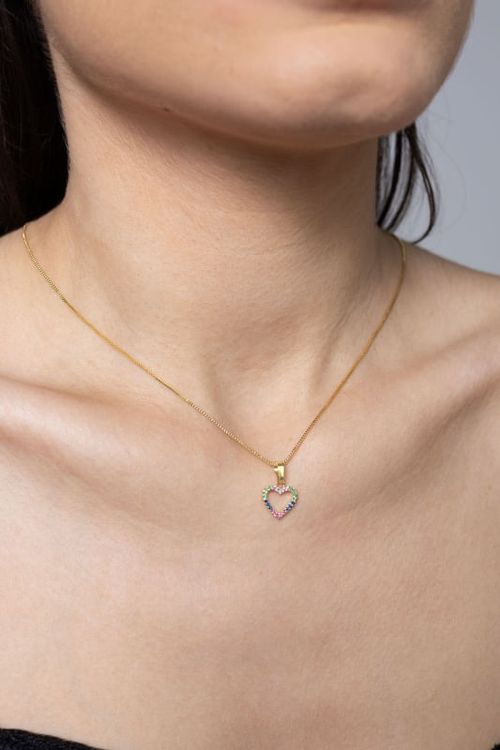 Colar Coração Vazado Cravejado Colorido