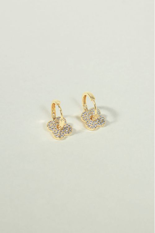 Brinco Argola Click Trevo Cravejado