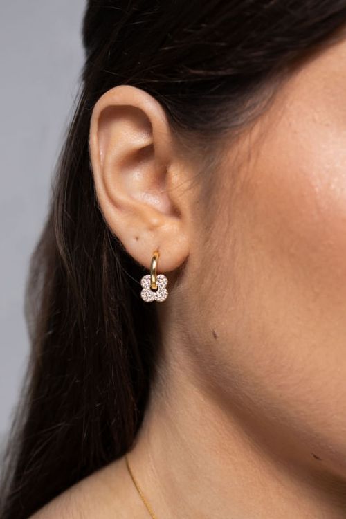 Brinco Argola Click Trevo Cravejado