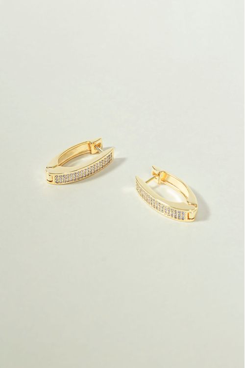 Brinco Argola Click Alongada Cravejada