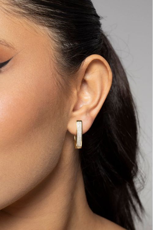 Brinco Argola Click Alongada Cravejada