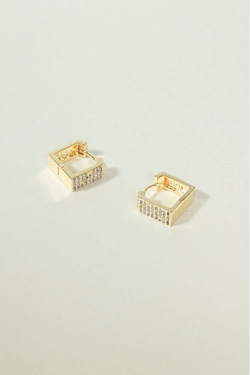 Brinco Argola Click Quadrada Cravejada