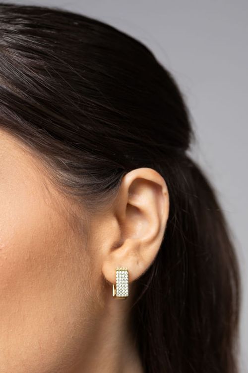 Brinco Argola Click Quadrada Cravejada