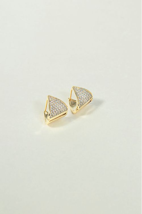 Brinco Argola Click Achatada Cravejada