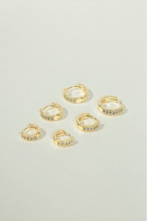 Trio de Brincos Argola Click Cravejada