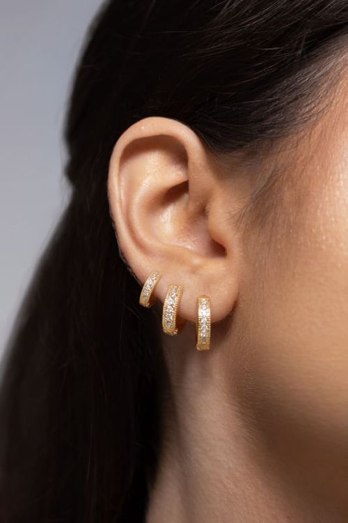 Trio de Brincos Argola Click Cravejada