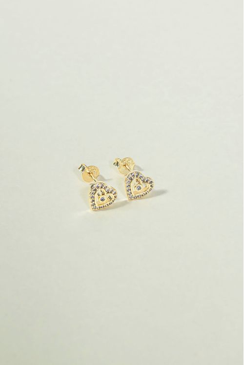 Brinco Coração Pequeno Vazado Cravejado