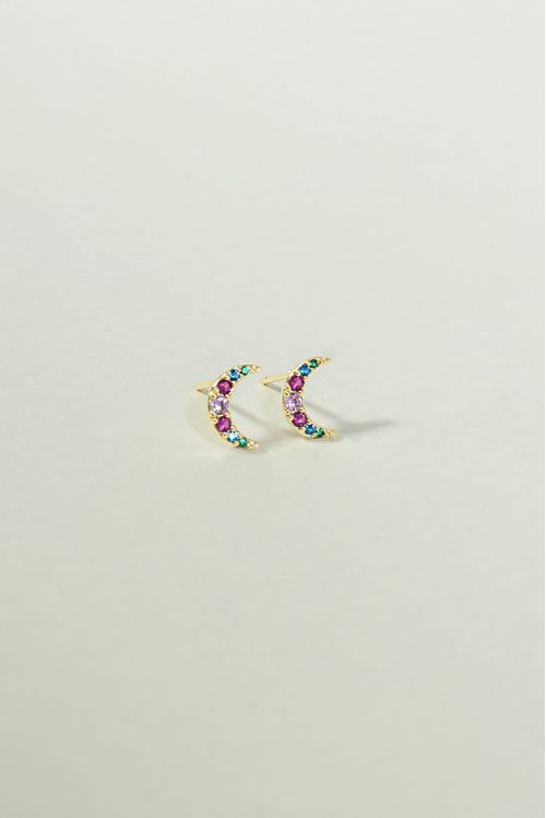 Brinco Lua Cravejado Colorido