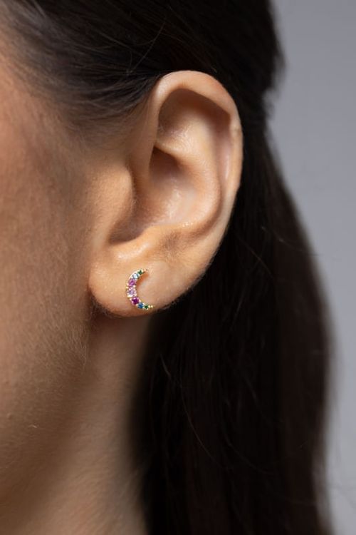 Brinco Lua Cravejado Colorido