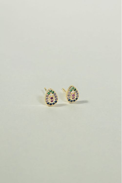 Brinco Pequeno Gota Cravejada Colorida