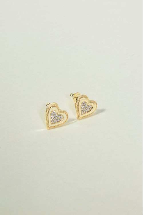 Brinco Coração Texturizado E Cravejado