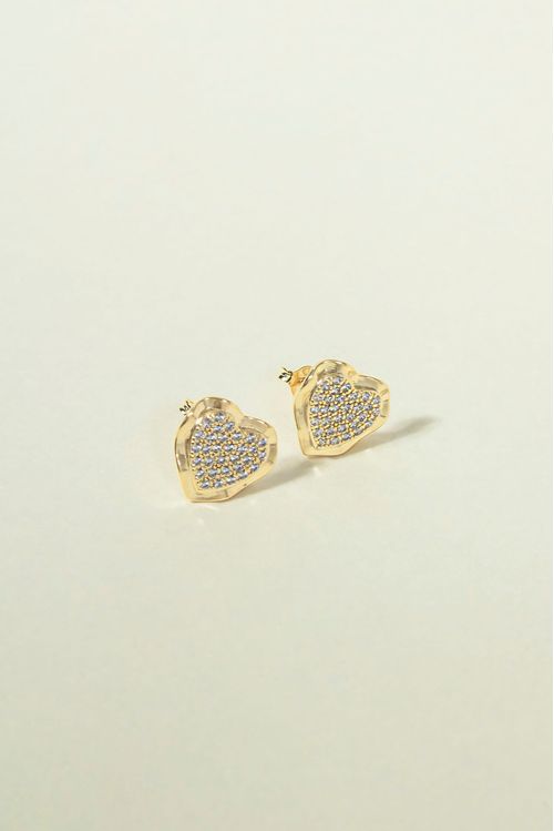 Brinco Coração Ondulado Cravejado