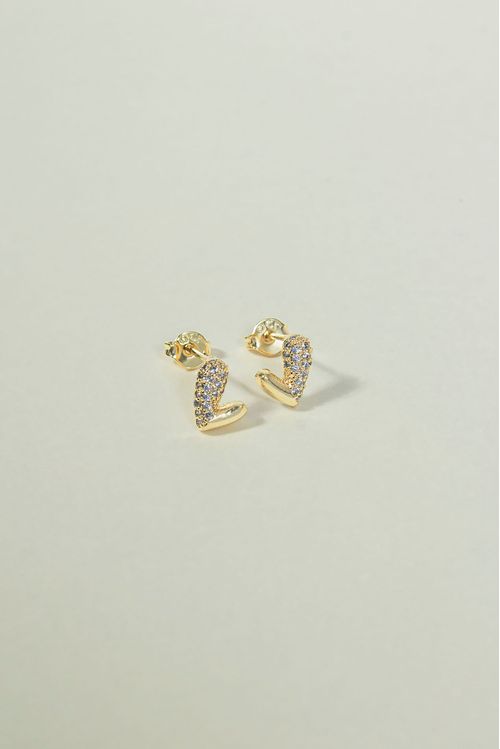 Brinco Coração Assimétrico Cravejado