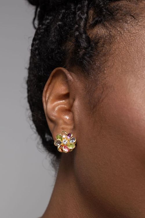 Brinco Flor Com Zircônias Coloridas