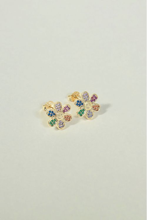 Brinco Flor Cravejada Colorida