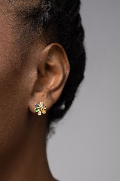 Brinco Flor Cravejada Colorida