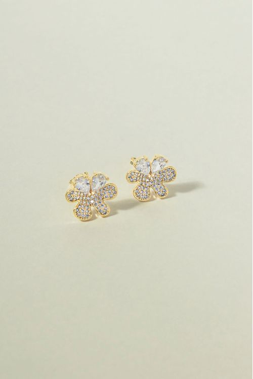 Brinco Flor Cravejada e Zircônia