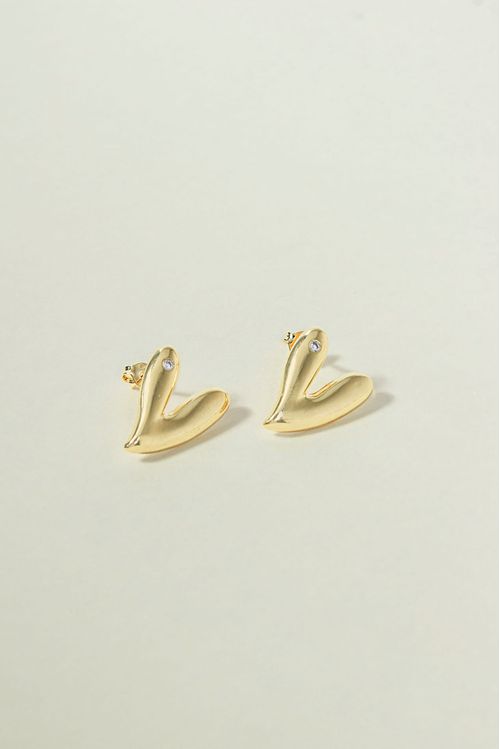 Brinco Coração Alongado com Zircônia