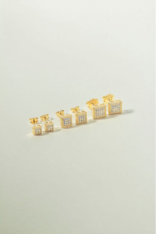 Trio de Brincos Quadrados Cravejado