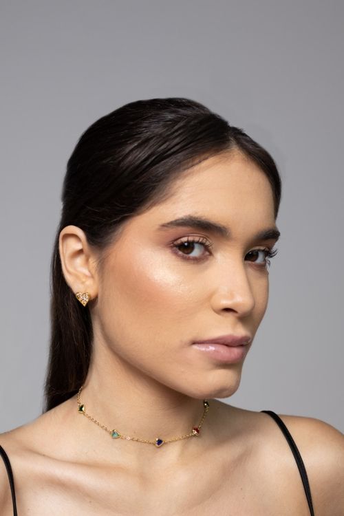 Choker Corações Pedras Coloridas