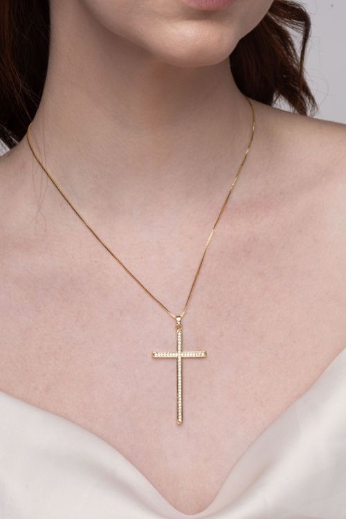 Colar Crucifixo Cravejado Grande