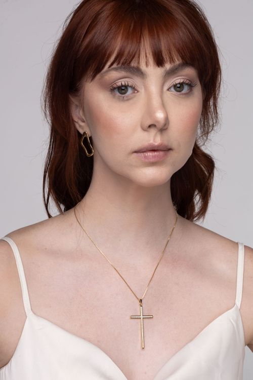 Colar Crucifixo Cravejado Grande