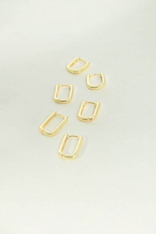 Trio De Brincos Argola Click Quadrado