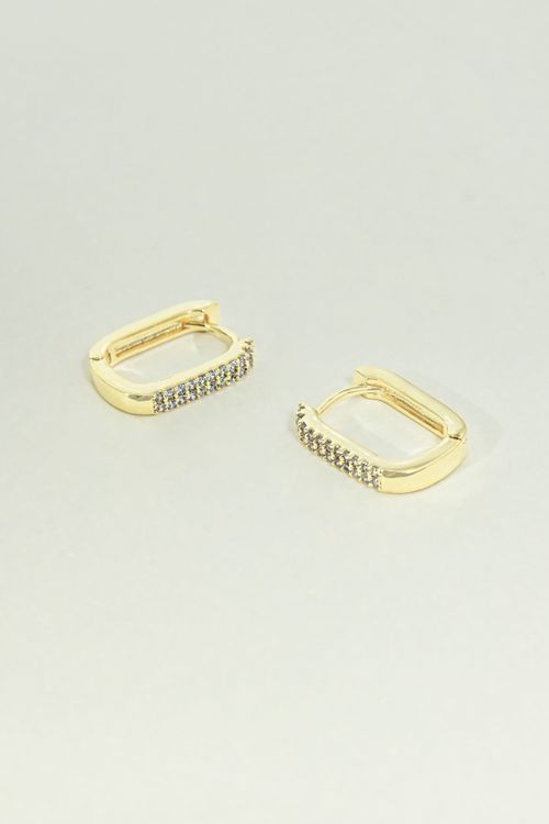 Brinco Argola Click Quadrada Cravejada