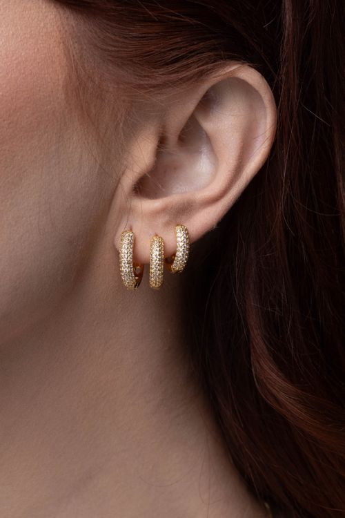 Trio De Brincos Argola Click Zircônias