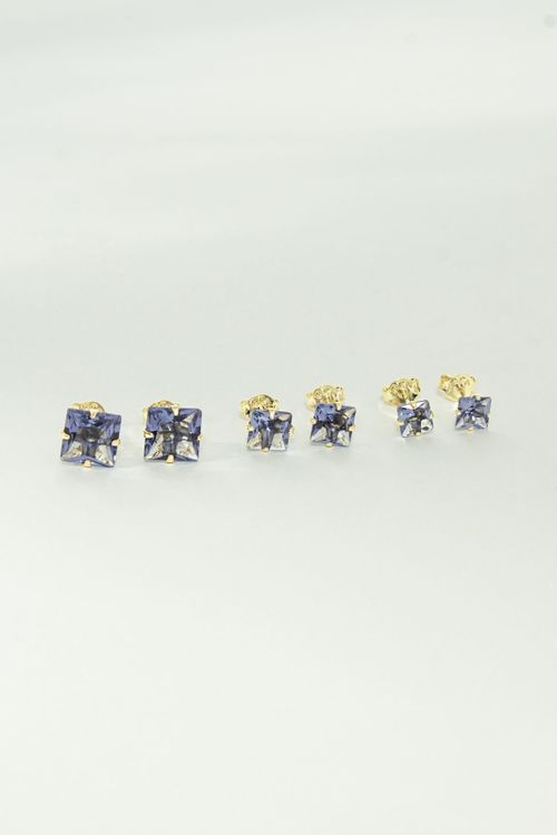 Trio De Brincos Zircônia Roxo