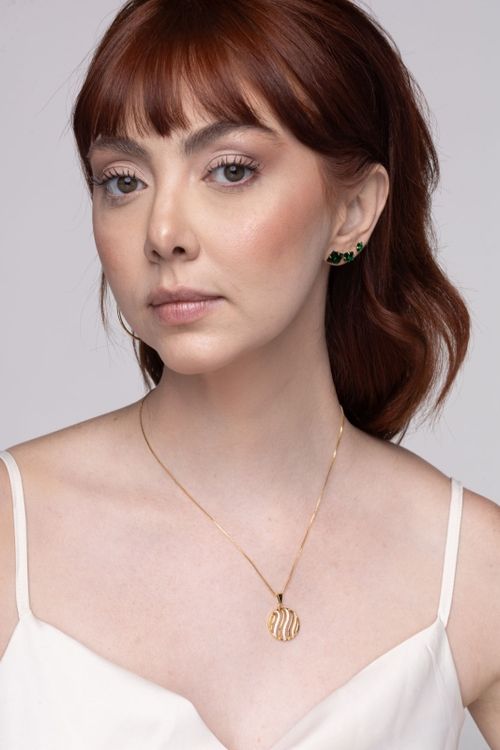 Trio De Brincos Zircônia Esmeralda