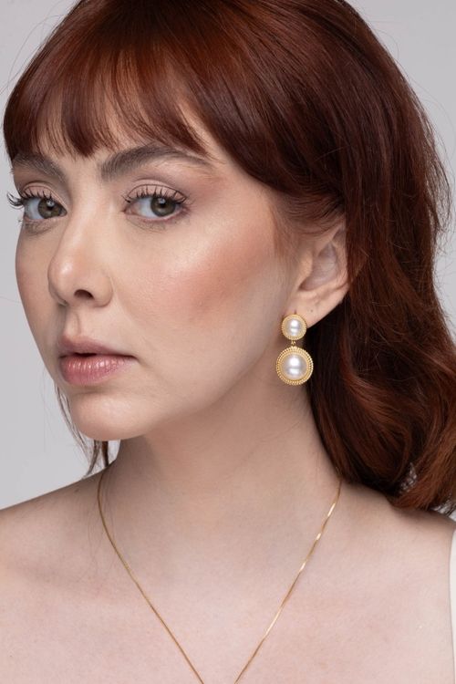 Brinco Duplo Com Pérolas