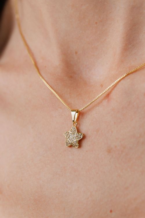 Colar Estrela Corações Cravejada