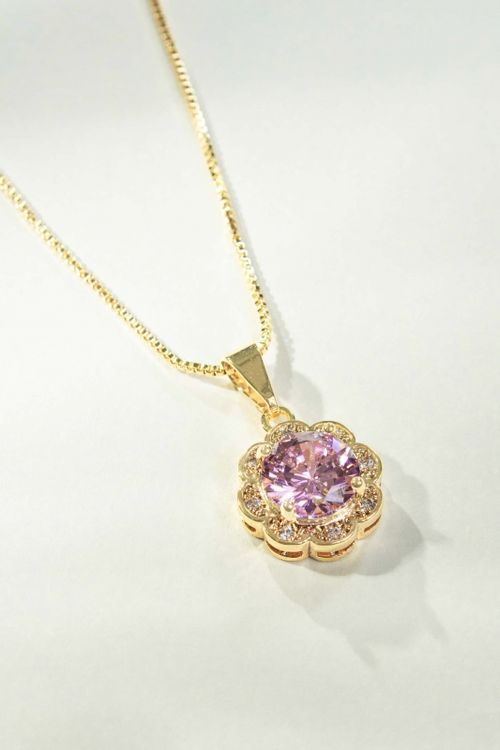 Colar Flor Com Zircônia Rosa
