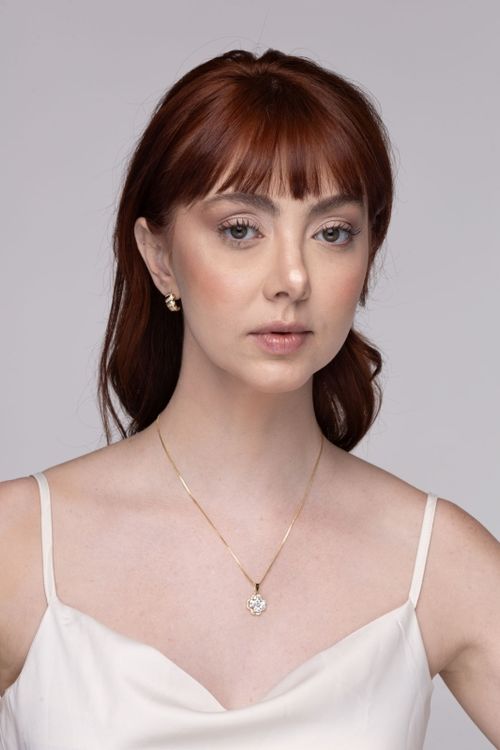 Colar Flor Com Zircônia Cristal