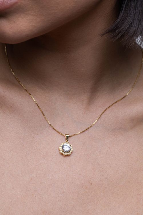 Colar Flor Com Zircônia Cristal