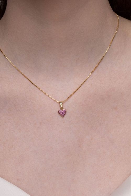 Colar Coração Cravejado Rosa